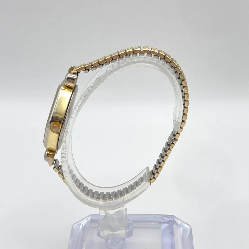 Pierre Nicol Half Moon Womens Watch Gold Tone Crystals MOP New Battery SMALL